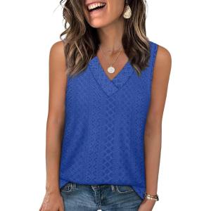 imageWIHOLL Tank Top for Women Summer Outfits V Neck T Shirts Trendy Eyelet Sleeveless Basic Beach Vacation ClothesKlein Blue