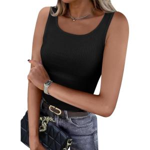 imageWIHOLL Womens Ribbed Tank Tops 2025 Summer Scoop Neck Slim Fitted Tops Casual Basic Knit Sleeveless ShirtsAblack