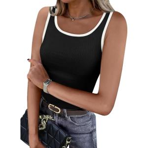 imageWIHOLL Womens Ribbed Tank Tops 2025 Summer Scoop Neck Slim Fitted Tops Casual Basic Knit Sleeveless ShirtsColor Block Black