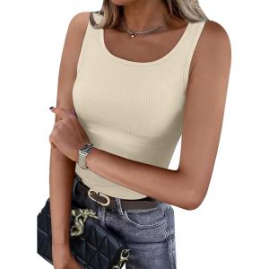 imageWIHOLL Womens Ribbed Tank Tops 2025 Summer Scoop Neck Slim Fitted Tops Casual Basic Knit Sleeveless ShirtsCsand
