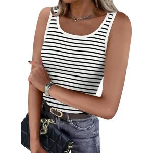 imageWIHOLL Womens Ribbed Tank Tops 2025 Summer Scoop Neck Slim Fitted Tops Casual Basic Knit Sleeveless ShirtsD1black Stripe