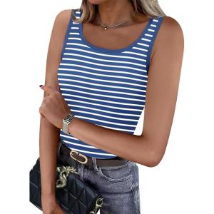 imageWIHOLL Womens Ribbed Tank Tops 2025 Summer Scoop Neck Slim Fitted Tops Casual Basic Knit Sleeveless ShirtsD1blue Stripe