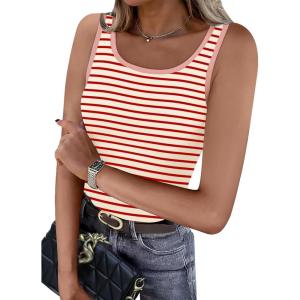 imageWIHOLL Womens Ribbed Tank Tops 2025 Summer Scoop Neck Slim Fitted Tops Casual Basic Knit Sleeveless ShirtsD1red Stripe