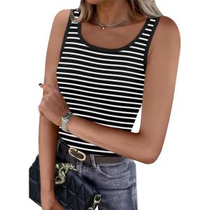 imageWIHOLL Womens Ribbed Tank Tops 2025 Summer Scoop Neck Slim Fitted Tops Casual Basic Knit Sleeveless ShirtsD1white Stripe