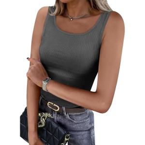 imageWIHOLL Womens Ribbed Tank Tops 2025 Summer Scoop Neck Slim Fitted Tops Casual Basic Knit Sleeveless ShirtsDgrey