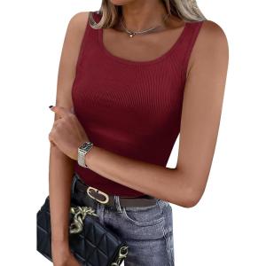 imageWIHOLL Womens Ribbed Tank Tops 2025 Summer Scoop Neck Slim Fitted Tops Casual Basic Knit Sleeveless ShirtsRed