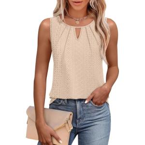 imageWIHOLL Womens Tank Tops Loose Fit Casual Sleeveless Tops Keyhole Neck Trendy Summer Tops Flowy Clothes Outfits 2025Apricot