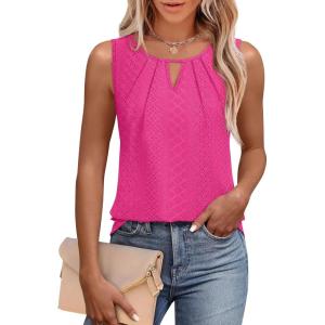 imageWIHOLL Womens Tank Tops Loose Fit Casual Sleeveless Tops Keyhole Neck Trendy Summer Tops Flowy Clothes Outfits 2025Hot Pink
