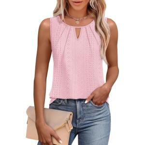 imageWIHOLL Womens Tank Tops Loose Fit Casual Sleeveless Tops Keyhole Neck Trendy Summer Tops Flowy Clothes Outfits 2025Light Pink