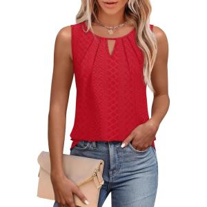 imageWIHOLL Womens Tank Tops Loose Fit Casual Sleeveless Tops Keyhole Neck Trendy Summer Tops Flowy Clothes Outfits 2025Red