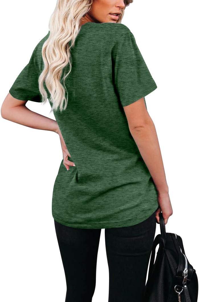 WIHOLL Short Sleeve Tops For Women V Neck Summer Tshirts Seamed Rolled Sleeve Shirts Dressy...