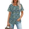 imageWIHOLL Short Sleeve Shirts for Women Summer Dressy Casual Tops Pleated Front1floral Blue