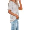 imageWIHOLL Women Summer T Shirts Short Sleeve Rounded V Neck Pocket Tee Tops00white Striped