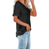 imageWIHOLL Women Summer T Shirts Short Sleeve Rounded V Neck Pocket Tee Tops01black Striped