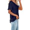 imageWIHOLL Women Summer T Shirts Short Sleeve Rounded V Neck Pocket Tee Tops03navy Striped