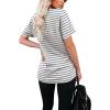 imageWIHOLL Women Summer T Shirts Short Sleeve Rounded V Neck Pocket Tee Tops04gray Striped