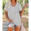 imageWIHOLL Women Summer T Shirts Short Sleeve Rounded V Neck Pocket Tee Tops04gray Striped