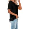 imageWIHOLL Women Summer T Shirts Short Sleeve Rounded V Neck Pocket Tee Tops1black