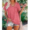 imageWIHOLL Women Summer T Shirts Short Sleeve Rounded V Neck Pocket Tee Tops1pink