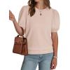 imageWIHOLL Womens Puff Short Sleeve Sweater 2025 Spring Summer Tops Trendy Business Casual Outfits Work Blouses ClothesApricot
