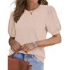 imageWIHOLL Womens Puff Short Sleeve Sweater 2025 Spring Summer Tops Trendy Business Casual Outfits Work Blouses ClothesApricot