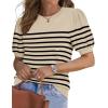 imageWIHOLL Womens Puff Short Sleeve Sweater 2025 Spring Summer Tops Trendy Business Casual Outfits Work Blouses ClothesApricotBlack