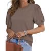 imageWIHOLL Womens Puff Short Sleeve Sweater 2025 Spring Summer Tops Trendy Business Casual Outfits Work Blouses ClothesCoffee