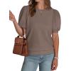 imageWIHOLL Womens Puff Short Sleeve Sweater 2025 Spring Summer Tops Trendy Business Casual Outfits Work Blouses ClothesCoffee