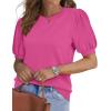 imageWIHOLL Womens Puff Short Sleeve Sweater 2025 Spring Summer Tops Trendy Business Casual Outfits Work Blouses ClothesHot Pink