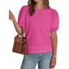 imageWIHOLL Womens Puff Short Sleeve Sweater 2025 Spring Summer Tops Trendy Business Casual Outfits Work Blouses ClothesHot Pink