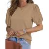 imageWIHOLL Womens Puff Short Sleeve Sweater 2025 Spring Summer Tops Trendy Business Casual Outfits Work Blouses ClothesKhaki