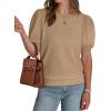 imageWIHOLL Womens Puff Short Sleeve Sweater 2025 Spring Summer Tops Trendy Business Casual Outfits Work Blouses ClothesKhaki