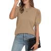 imageWIHOLL Womens Puff Short Sleeve Sweater 2025 Spring Summer Tops Trendy Business Casual Outfits Work Blouses ClothesKhaki