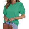 imageWIHOLL Womens Puff Short Sleeve Sweater 2025 Spring Summer Tops Trendy Business Casual Outfits Work Blouses ClothesLake Green