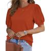 imageWIHOLL Womens Puff Short Sleeve Sweater 2025 Spring Summer Tops Trendy Business Casual Outfits Work Blouses ClothesOrange