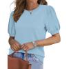imageWIHOLL Womens Puff Short Sleeve Sweater 2025 Spring Summer Tops Trendy Business Casual Outfits Work Blouses ClothesSky Blue