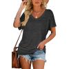 imageWIHOLL Womens Short Sleeve V Neck Dolman Tops with Side Shirring Loose Fit Shirts2dark Grey