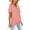 imageWIHOLL Womens Short Sleeve V Neck Dolman Tops with Side Shirring Loose Fit Shirts2pink