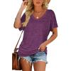 imageWIHOLL Womens Short Sleeve V Neck Dolman Tops with Side Shirring Loose Fit Shirts2purple