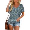 imageWIHOLL Womens Short Sleeve V Neck Dolman Tops with Side Shirring Loose Fit Shirts3floral Blue