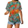 imageWIHOLL Womens Short Sleeve V Neck Dolman Tops with Side Shirring Loose Fit Shirts3hawaii Orange Blue