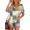 imageWIHOLL Womens Short Sleeve V Neck Dolman Tops with Side Shirring Loose Fit Shirts3plaid Orange Blue