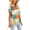 imageWIHOLL Womens Short Sleeve V Neck Dolman Tops with Side Shirring Loose Fit Shirts3plaid Orange Blue