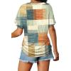 imageWIHOLL Womens Short Sleeve V Neck Dolman Tops with Side Shirring Loose Fit Shirts3plaid Orange Blue