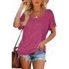 imageWIHOLL Womens Short Sleeve V Neck Dolman Tops with Side Shirring Loose Fit Shirts4fuchsia