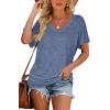 imageWIHOLL Womens Short Sleeve V Neck Dolman Tops with Side Shirring Loose Fit Shirts5light Blue