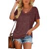 imageWIHOLL Womens Short Sleeve V Neck Dolman Tops with Side Shirring Loose Fit Shirts5red