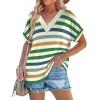 imageWIHOLL Womens Summer Tops Short Dolman Sleeve Shirts 2025 Fashion V Neck Outfits Clothes2striped  Green