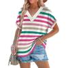imageWIHOLL Womens Summer Tops Short Dolman Sleeve Shirts 2025 Fashion V Neck Outfits Clothes2striped  Hot Pink