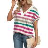 imageWIHOLL Womens Summer Tops Short Dolman Sleeve Shirts 2025 Fashion V Neck Outfits Clothes2striped  Hot Pink